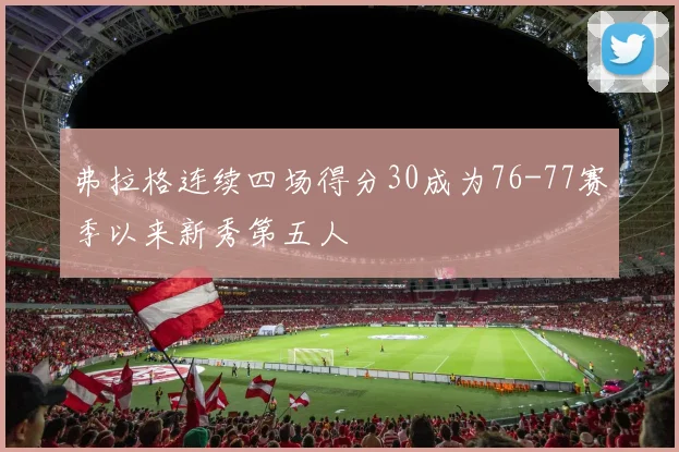 弗拉格连续四场得分30成为76-77赛季以来新秀第五人